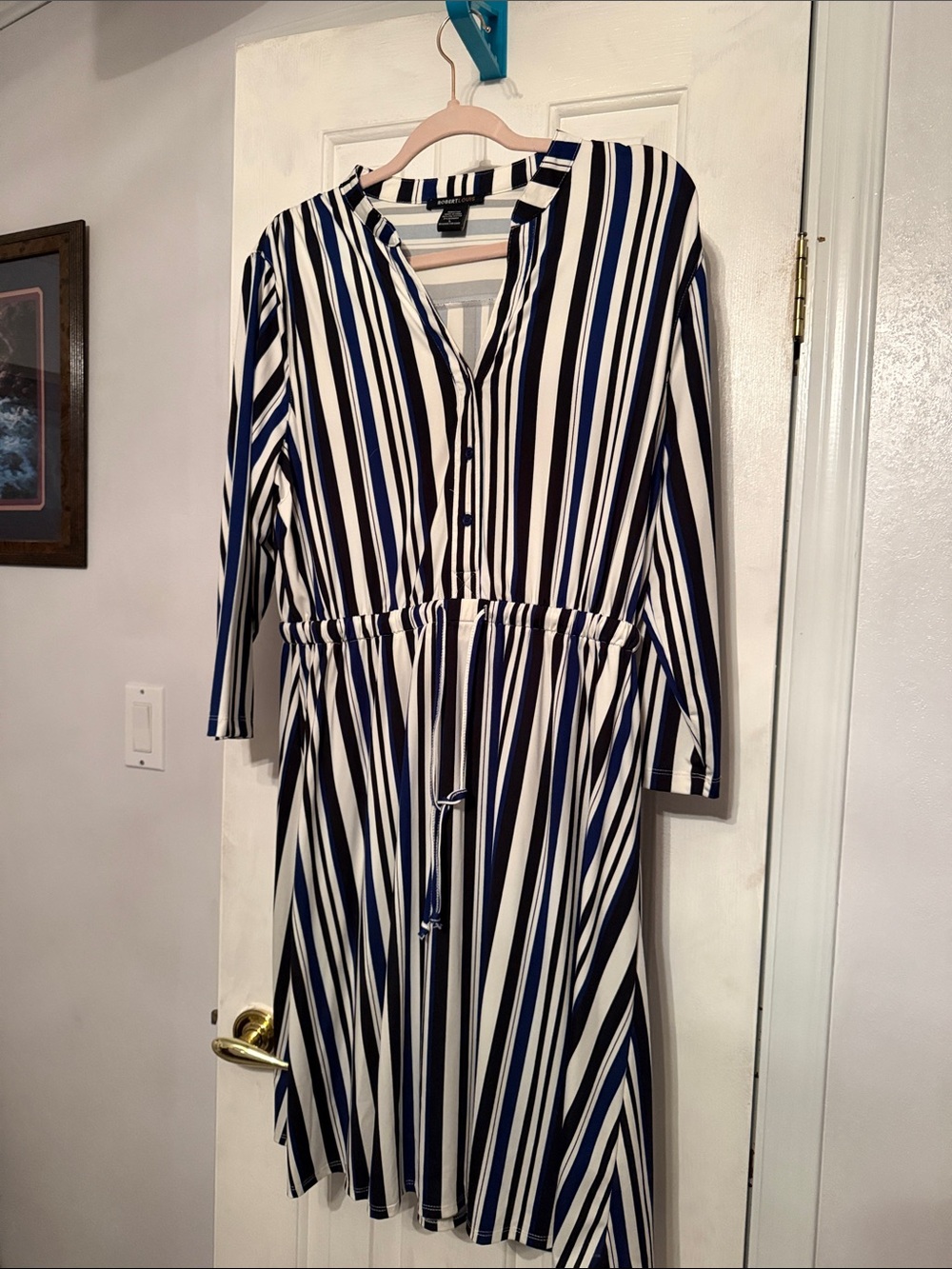 Robert Louis Navy and White Striped Long Sleeve V-Neck Dress